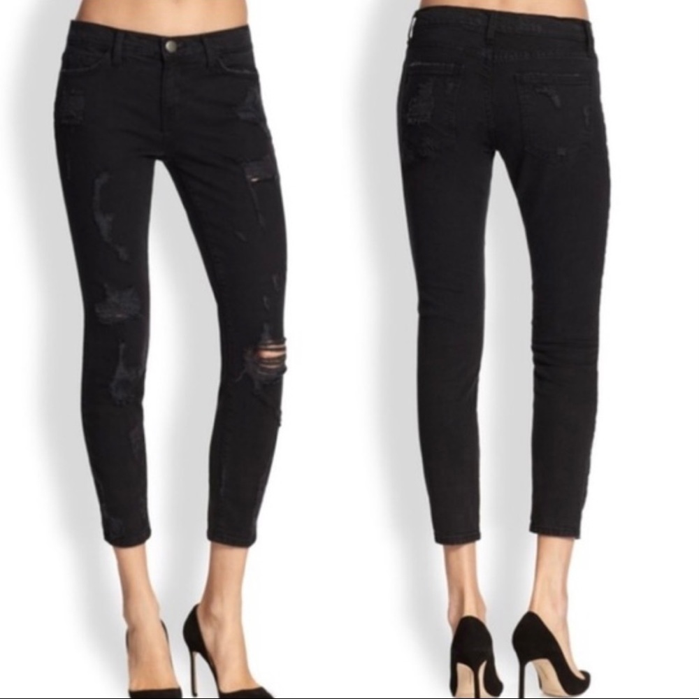 Current/Elliott Black Shredded The Stiletto Jeans